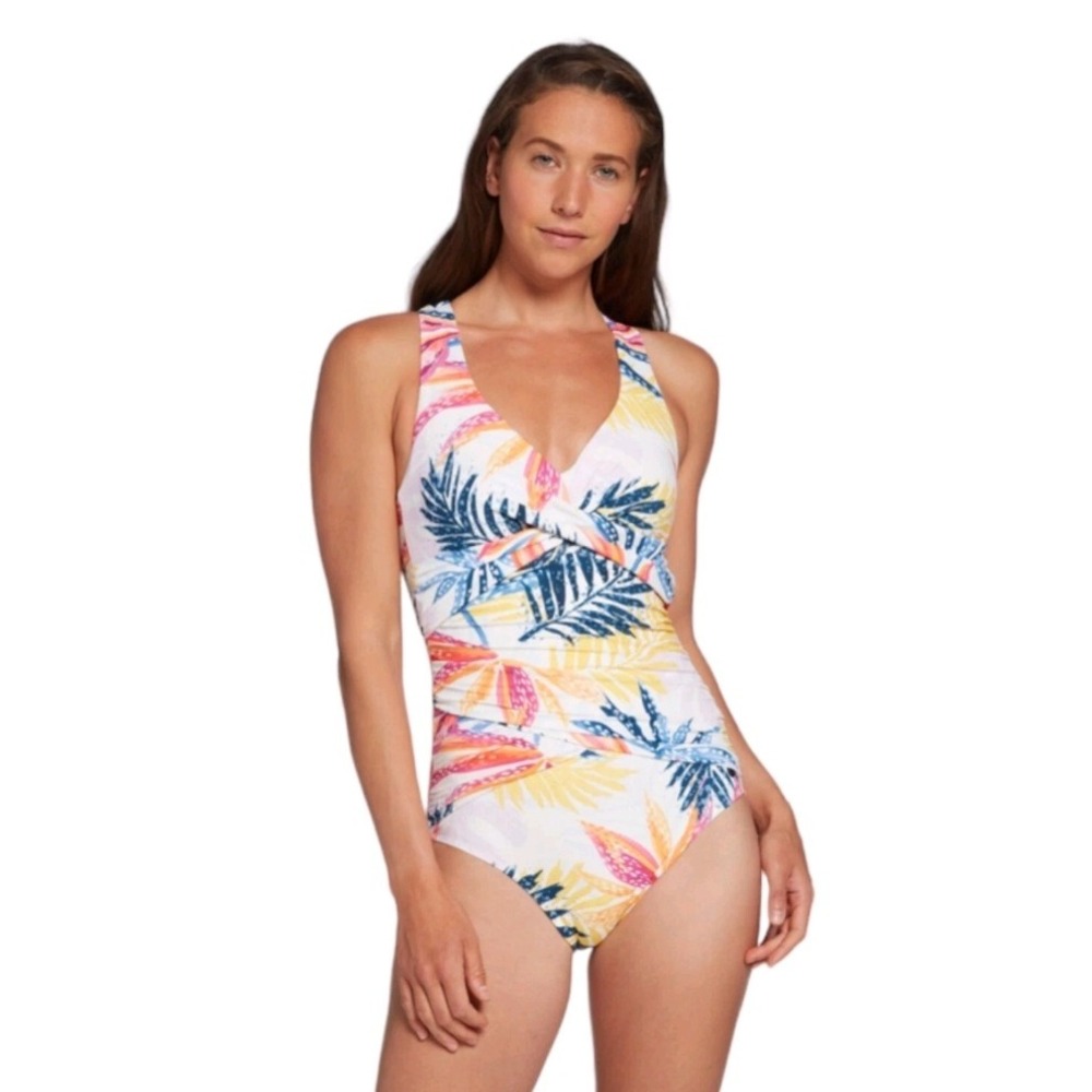 Calia 65B Women's Power Sculpt One‎ Piece Swimsuit Tropical Floral Size 14
